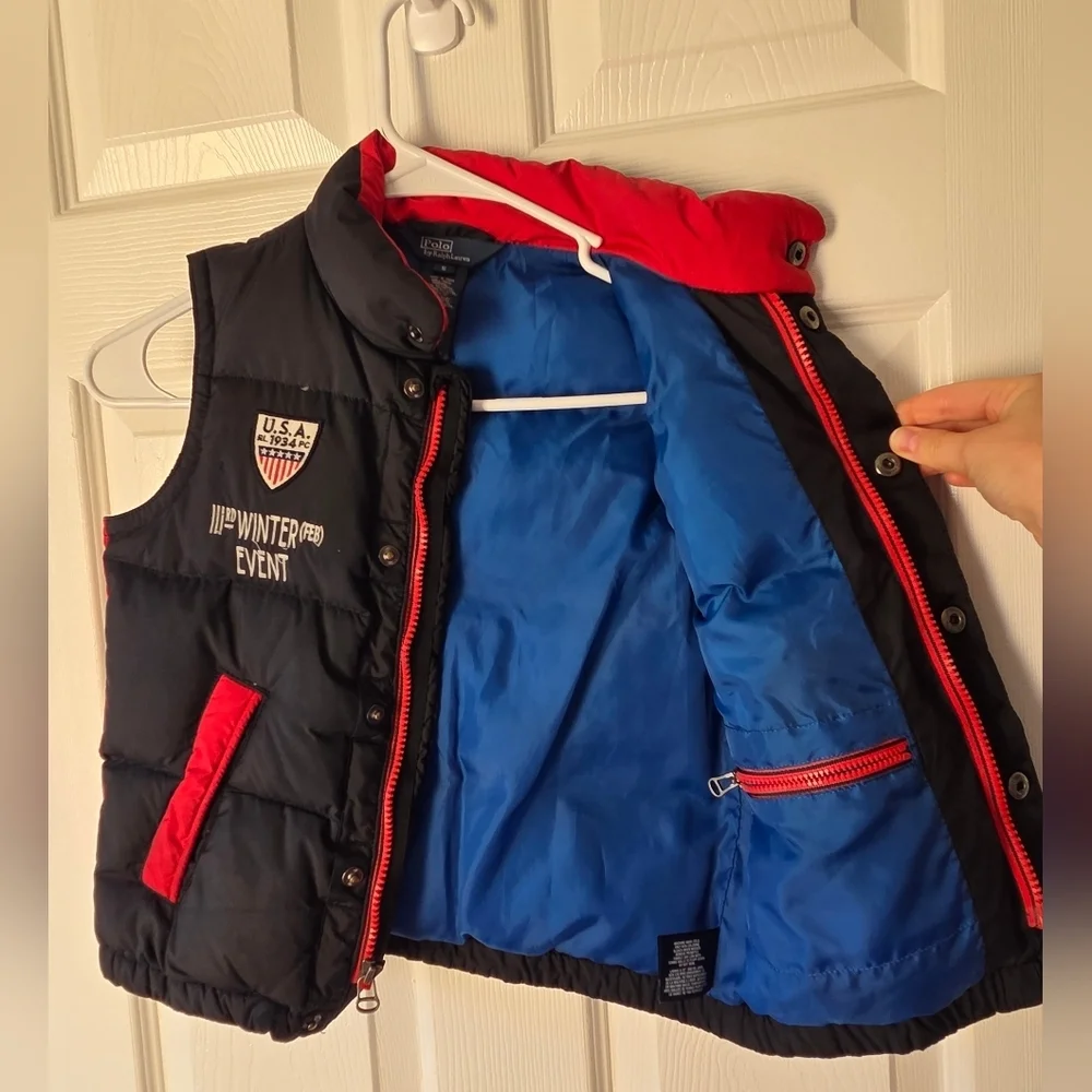 Polo Ralph Lauren Boys Puffer Vest Size 5 Big Pony USA Winter Event